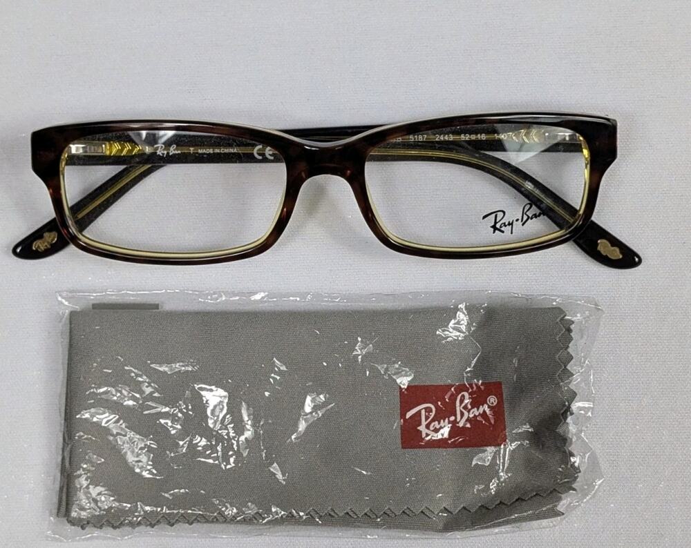 NWOB Ray-Ban RB5187 2443 Tortoise Rectangle Eyeglasses 52 16 140 Cleaning Cloth